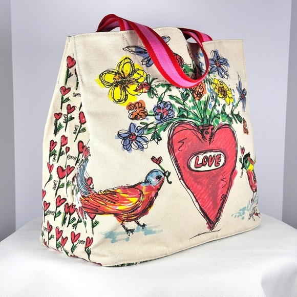 Brighton Handbags - Brighton Canvas Love Tweet Tote Bag Whimsical Artistic Heart Butterfly Birds